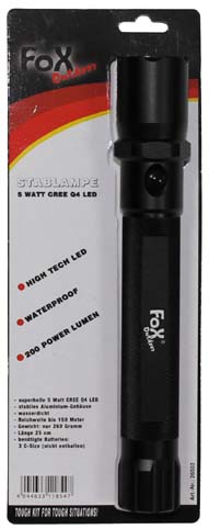 Fox Outdoor Stablampe 5 Watt LED Taschenlampe Einsatzlampe Alu-Gehäuse bis 150 m