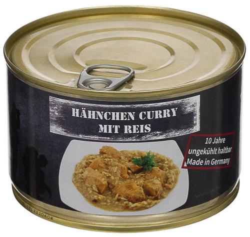 Artikelbild des Artikels “Hähnchen Curry mit Reis, Vollkonserve, 400 g, 7% Mwst. “