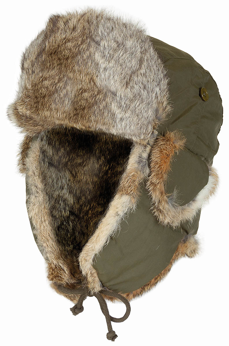 Artikelbild 1 des Artikels “Fellmütze, oliv, mit braunem Echtfell, Steppfütterung “