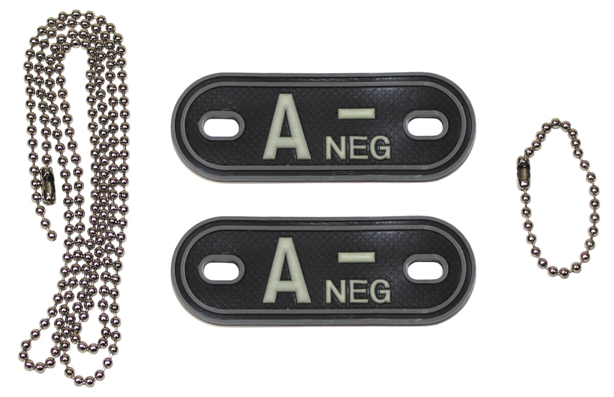 Artikelbild 1 des Artikels “Blutgruppenmarken, mit Ketten, nachleuchtend, 