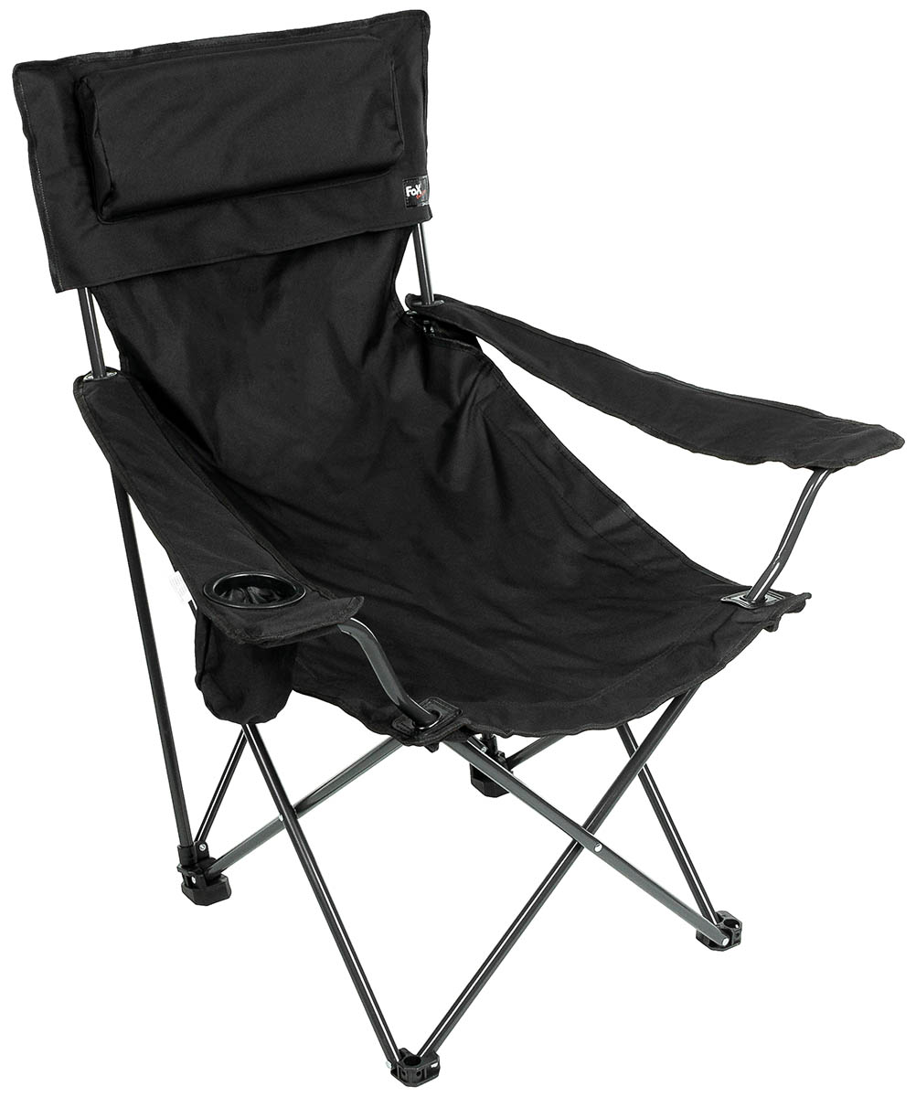 Image 1 de l'article Chaise pliante, Deluxe, noir, dossier et accoudoir 