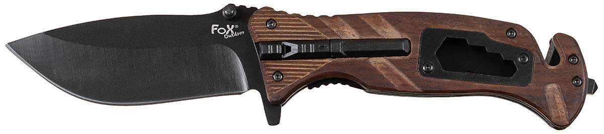 Image 1 de l'article Couteau pliant, à une main, manche en bois, avec pierre à feu 