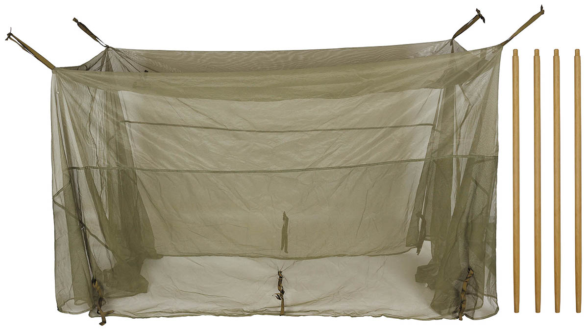 Artikelbild 1 des Artikels “US Moskitonetz, für Feldbett, oliv, mit 4 Holzstangen, neuw. “