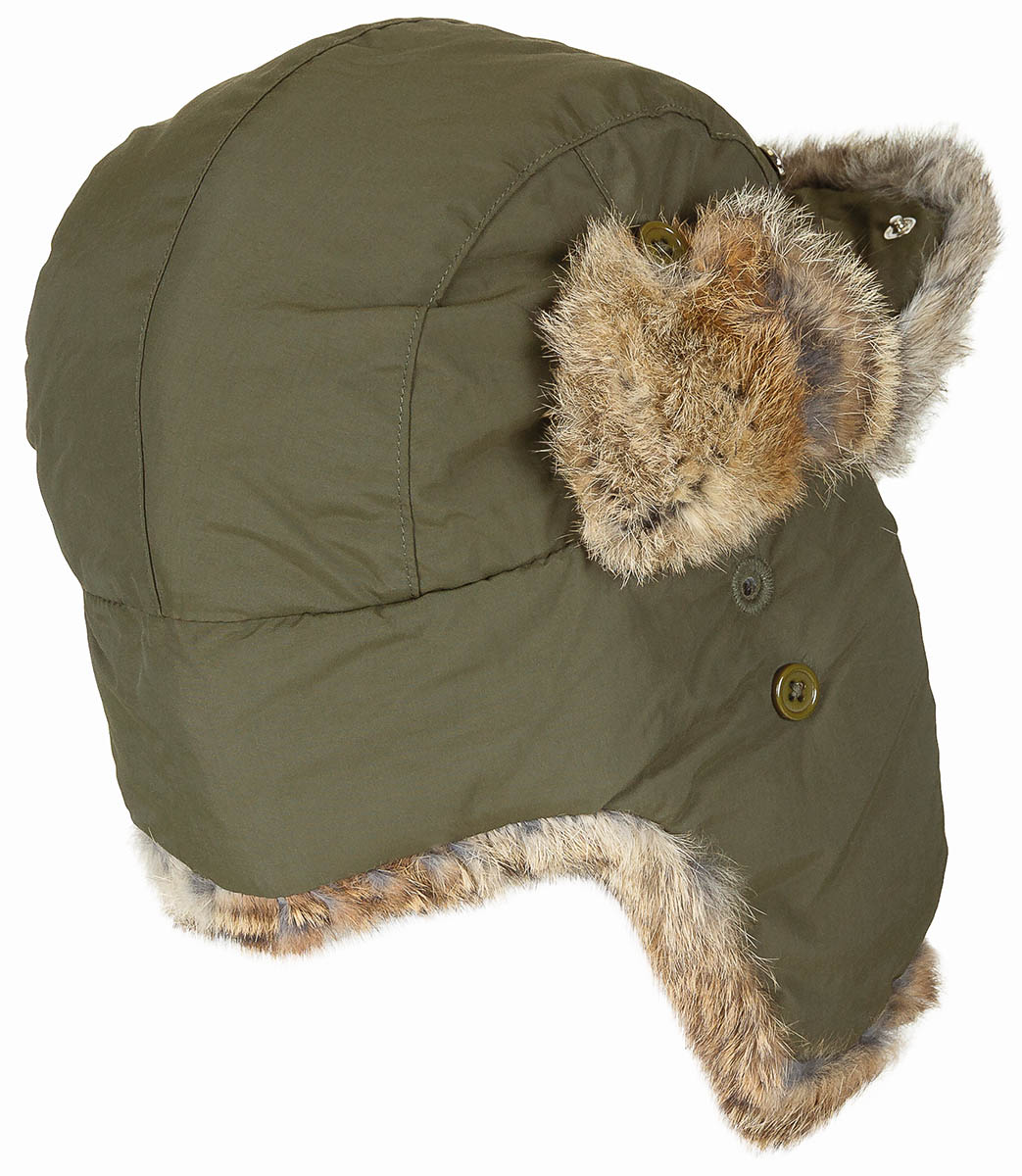 Artikelbild 2 des Artikels “Fellmütze, oliv, mit braunem Echtfell, Steppfütterung “