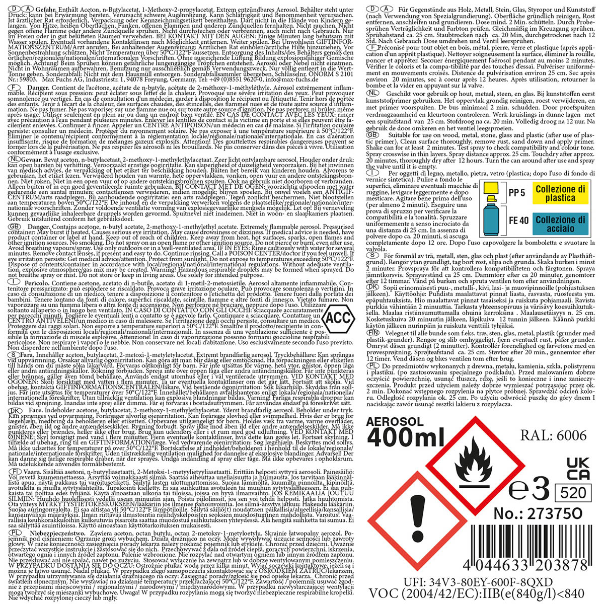 Image 2 de l'article Bombe de peinture armée, WH GRIS-VERT, mat, 400 ml 