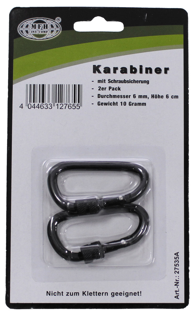 Artikelbild 2 des Artikels “Karabiner, Schraubverschluss, D 6mm x 6cm, 2er Pack,schwarz “