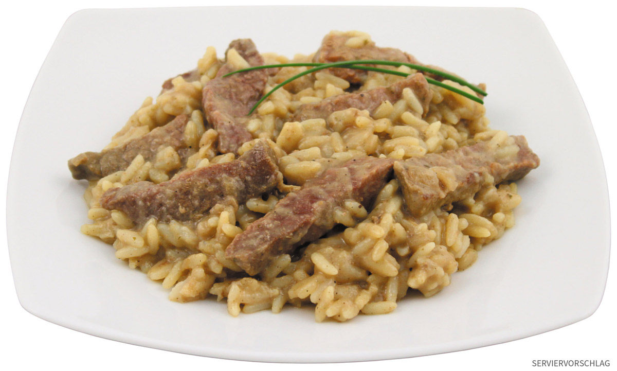 Artikelbild 2 des Artikels “Rindergeschnetzeltes mit Reis, Vollkonserve, 400 g, 7% Mwst. “