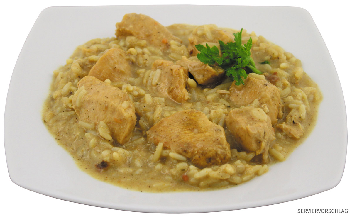 Artikelbild 2 des Artikels “Hähnchen Curry mit Reis, Vollkonserve, 400 g, 7% Mwst. “
