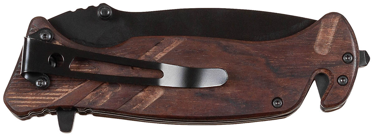 Image 2 de l'article Couteau pliant, à une main, manche en bois, avec pierre à feu 