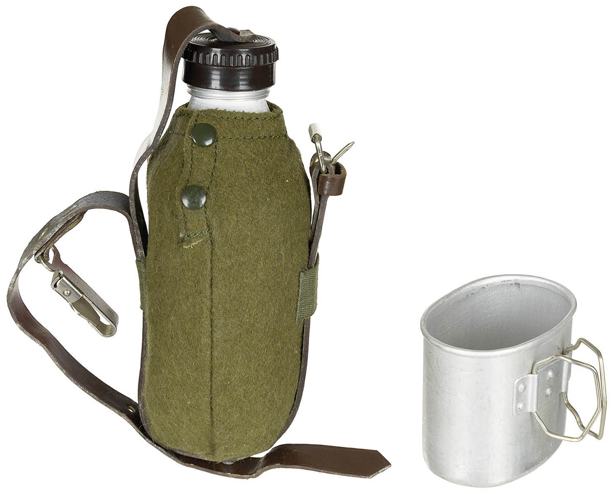 Artikelbild 2 des Artikels “Rumän. Feldflasche, Alu, Becher, Hülle, neuw., Lagersp. “