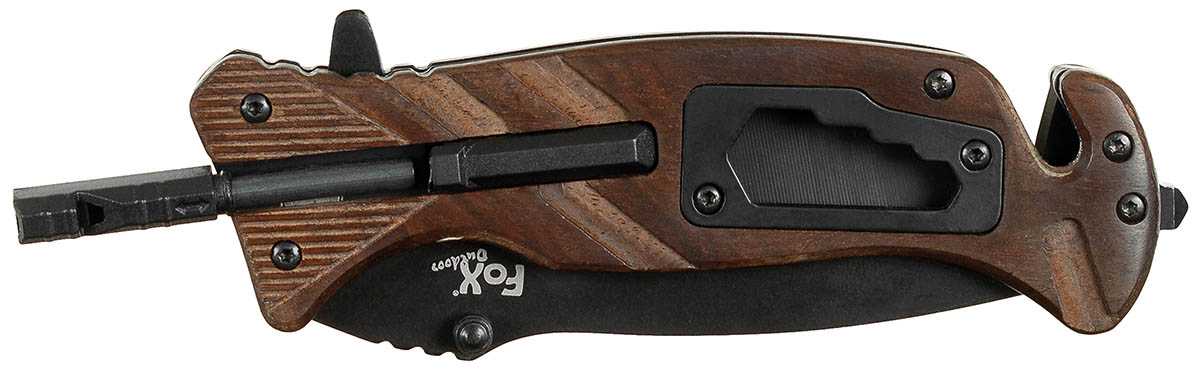 Image 3 de l'article Couteau pliant, à une main, manche en bois, avec pierre à feu 