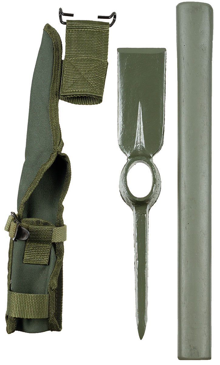 Image 3 de l'article US Pioche, métallique, olive, avec manche en bois et housse 