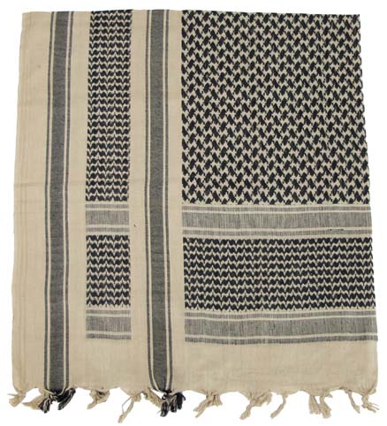 Shemagh (Scarf), sand-black, fringed, size: 115x110cm