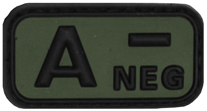 Velcro Patch, black/OD green, blood group A NEG, 3 D